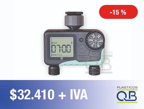 Programador de agua de 2 Zonas Marca PlasticosQB modelo RainQ-2142